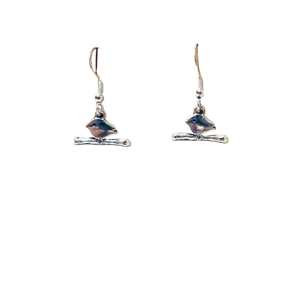 Silver Little Bird Charm on Sterling Earrings #2205